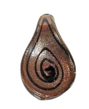  Glass Lampwork Focal Bead Drop Pendant Copper &amp; Black Swirl Glitter - £5.60 GBP