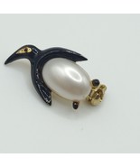 Vintage Faux Pearl Black Enamel Penguin Pin Brooch Made in Korea Mid-Cen... - $14.80