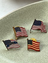 Lot of Red White &amp; Blue Enamel Goldtone Various Styles USA Flags Lapel Hat Pin - £8.92 GBP