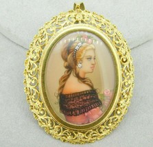 Authenticity Guarantee 
Large 18K Yellow Gold Pierced Hand Painted Portrait P... - £755.44 GBP