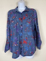 French Laundry Womens Size L Blue Floral Striped Button Front Blouse Long Sleeve - £5.77 GBP