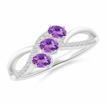 ANGARA Oval Amethyst Three Stone Bypass Ring with Diamonds for Women in 14K Gold - £560.42 GBP