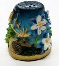 Colorado Elk Pine Trees Flowers Thimble Vintage  - $15.83