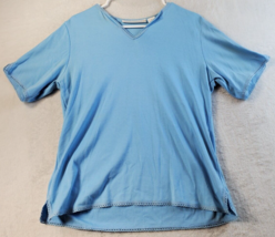 Architect T Shirt Top Women Medium Blue 100% Cotton Short Casual Sleeve V Neck - £6.44 GBP