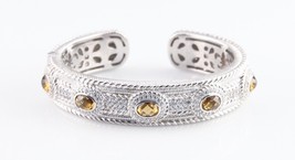 Judith Ripka Sterling Silver Hinged Cuff Cognac Quartz Bracelet w/ CZ Ac... - $14,347.37 MXN
