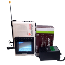 Sony Sports Watchman portable TV black &amp; white w/ power adapter box AC-4... - $68.98 CAD