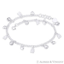 Bear, Heart, Ringing Balls, &amp; Figaro Chain Charm Anklet in .925 Sterling Silver - £56.75 GBP