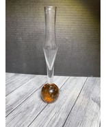 Vtg Amber Blown Glass ball bottom Bud Vase 8 1/2” vase-controlled Bubble... - $27.67