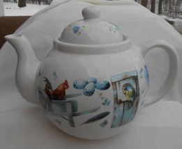 Marjolein Bastin Ceramic Teapot Pansy Chicken Rooster Birds Wheelbarrow - £20.88 GBP