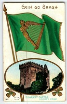 St Patrick&#39;s Day Postcard Embossed Harp Flag Blarney Castle Irish Julius Bien - $15.20