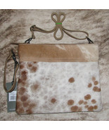 Myra Bag #1491 Ivory &amp; Light Sorrel Hairon, Leather 12&quot;x9.5&quot; Crossbody~W... - £38.02 GBP