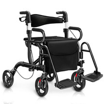 Folding Rollator Walker with 8-inch Wheels and Seat-Black - Color: Black - $270.10 CAD