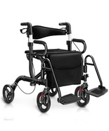 Folding Rollator Walker with 8-inch Wheels and Seat-Black - Color: Black - $270.10 CAD