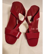 Nine West Red Leather Slide Sandals High Heel Womens 7.5M EUC - $26.72