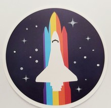 Rocket With Rainbow Lines Round Space Theme Sticker Decal Embellishment Awesome - £1.81 GBP