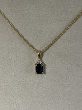 Vintage Dark Blue Faux Topaz Necklace &amp; Rhinestones Gold Tone 18&quot; - $277.93 MXN
