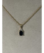 Vintage Dark Blue Faux Topaz Necklace &amp; Rhinestones Gold Tone 18&quot; - $14.99