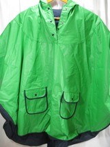 Vintage Fabil Reversible Rain Coat Poncho Raincoat Navy Lime Green Hood Pockets - £30.47 GBP