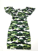 Absolutely Love It Ruffle Bodycon Olive Camo Camouflage Dress Size S - £7.04 GBP