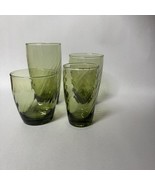 4 Libby Avocado Green Swirl Juice Glasses Tumblers MCM Vintage - $25.00