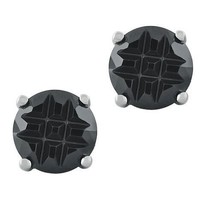 Black Invisible Round Cut CZ Sterling Silver Basket Set Men Unisex Stud Earrings - £11.38 GBP+