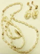 14KT Yellow Gold Natural Freshwater Pearl 16&quot; Strand Necklace &amp; Cluster ... - $59.99