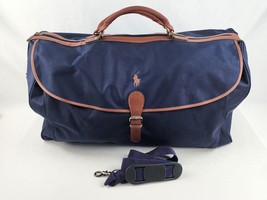 Ralph Lauren Polo Bag Duffel Navy Blue Weekend Bag Navy Blue &amp; Brown Gym... - £26.47 GBP