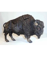 Antique Metal Desktop Inkwell Buffalo/Bison Standing Hinged Top w/ Glass... - $700.00