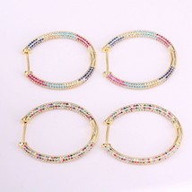 4Pairs, Micro Pave CZ Gold Color Female Big Hoop Fashion Jewelry Rainbow Zirconi - £89.87 GBP