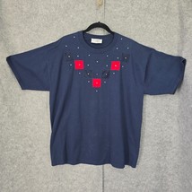 Vintage 90s Top Something More Womens Extra Large Blue Red Squares and Rainstone - £13.12 GBP