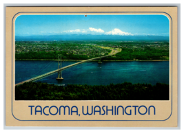Tacoma Washington Aerial View of Narrows Bridge Mt Rainier Postcard Unpo... - £3.90 GBP
