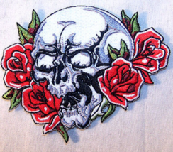 SKULL ROSES EMBRODIERED PATCH jacket ladies biker P474 bikers novelty pa... - $4.09