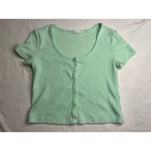 Elodie Shirt Womens Large Green Knit Short Sleeve Y2K Boho Cropped Top B... - $9.50