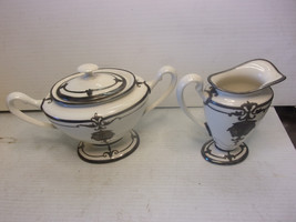 VINTAGE LENOX Sugar Creamer SET SILVER OVERLAY GREEN MARK Belleek - £137.29 GBP