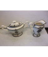 VINTAGE LENOX Sugar Creamer SET SILVER OVERLAY GREEN MARK Belleek - $2,302.56 MXN