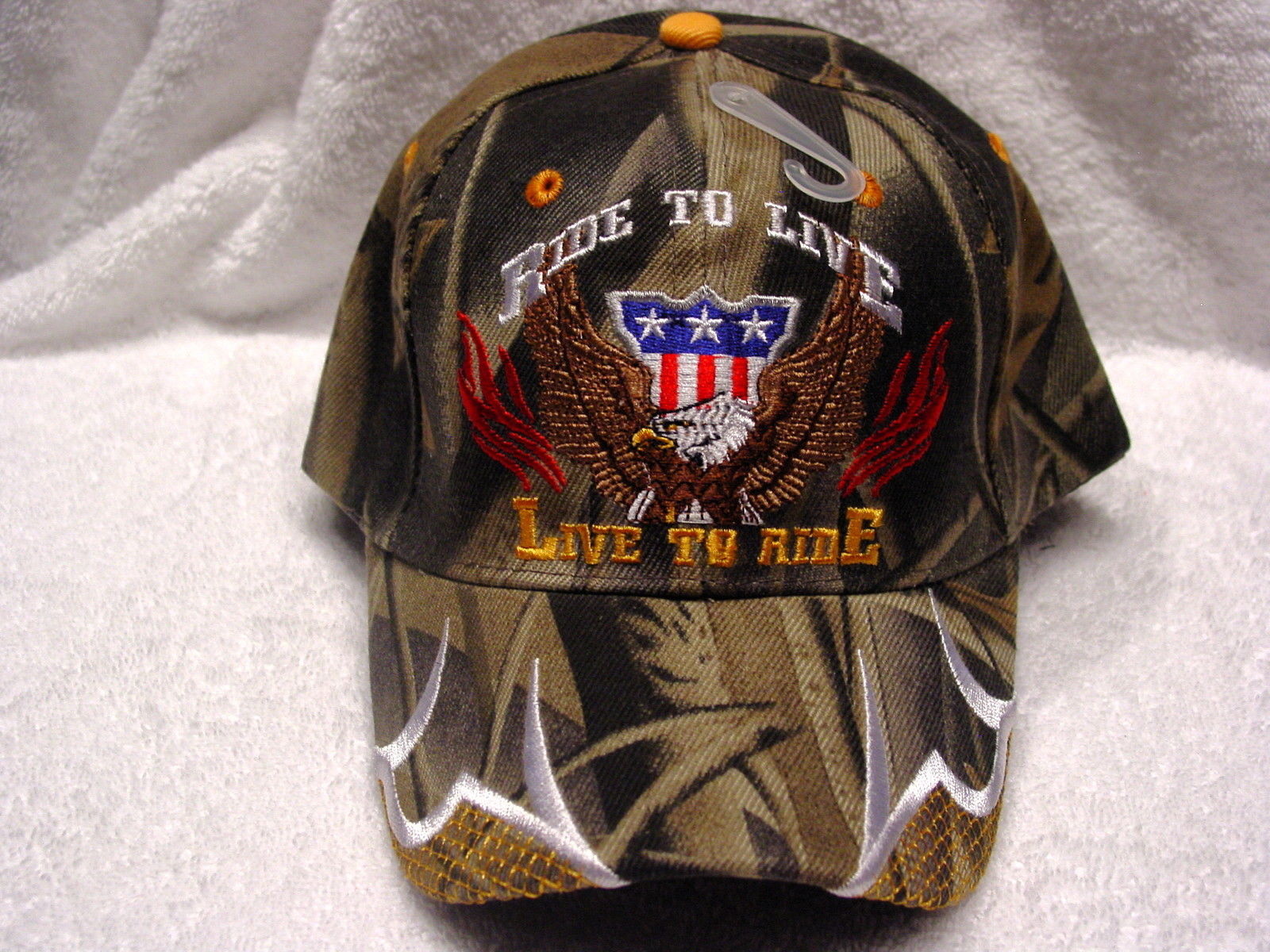 EAGLE FLAG BIKER RIDE TO LIVE, LIVE TO RIDE BASEBALL CAP ( CAMOUFLAGE ) - $11.29
