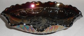 An item in the Pottery & Glass category: Fenton Glass IRIDESCENT CARNIVAL Plum or Purple CANDY DISH Floral Motif