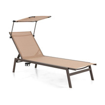 Outdoor Chaise Lounge Chair with Sunshade and 6 Adjustable Position-Brow... - £109.89 GBP