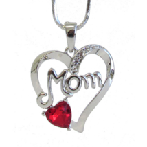 Crystal Red Heart MOM Pendant Necklace White Gold - £10.57 GBP