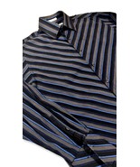 Vintage PERRY ELLIS Men&#39;s Gold Black/Blue Striped French Cuff Dress Shir... - £37.84 GBP