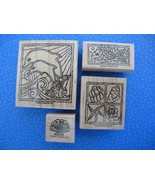 Stampin&#39; Up! Aquaria 4 Wood Mounted Rubber Stamps 2004 Dolphin Shells Fish - £5.53 GBP