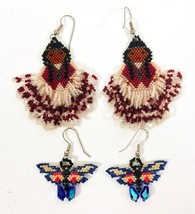 Handmade Earrings Native American Style Seed Bead Peyote Indian Girl Thunderbird - £23.87 GBP