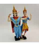 1960s 11&quot; Pair of Thai Dancer Dolls in Traditional Costume On Stand - £7.40 GBP