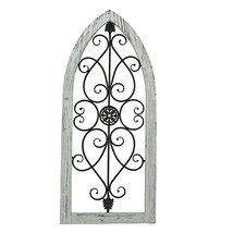 Scratch &amp; Dent 40 Inch Wood &amp; Metal White Window Arch Frame Wall Décor - £39.77 GBP