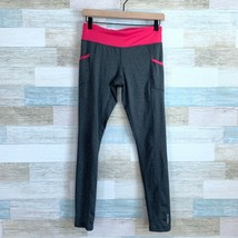 Reebok Running Tights Gray Pink 7/8 Mid Rise Pockets Yoga Gym Womens Small - $17.81