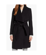 Cole Haan Signature Slick Wool Blend Wrap Shawl Collar Coat, Black, Size... - $148.67