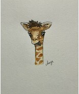 Original Hand painted Miniature watercolor painting of a Baby Giraffe - $35.64