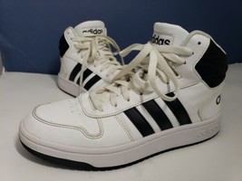 Adidas Hoops 2.0 Mid White W/ Black Stripes Boy&#39;s Size 7 Youth - £30.82 GBP