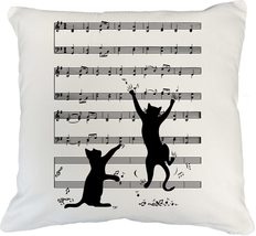 Cats And Music. Musical White Pillow Cover For Cat Lover, Veterinarian, ... - £19.10 GBP+