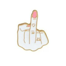 Pink White Middle Finger F You Gold Brooch Style Statement Pin Fashion Jewelry - £13.33 GBP